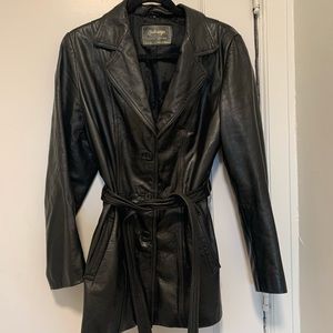 Vintage Black Leather Trench Coat